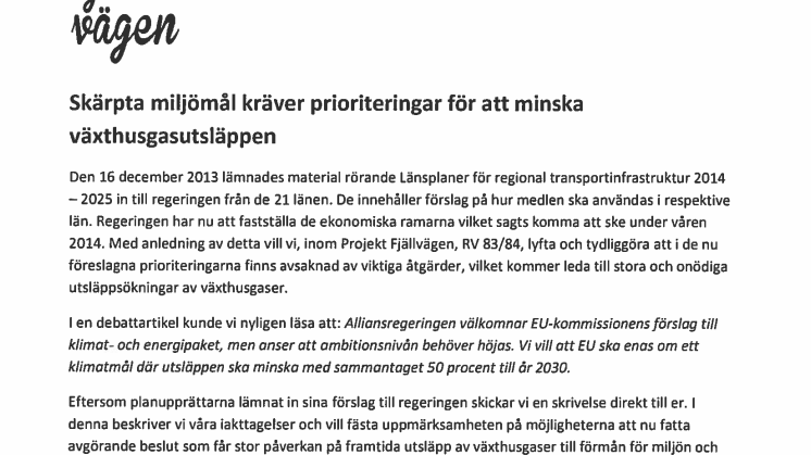 Skrivelse rörande klimatmålen