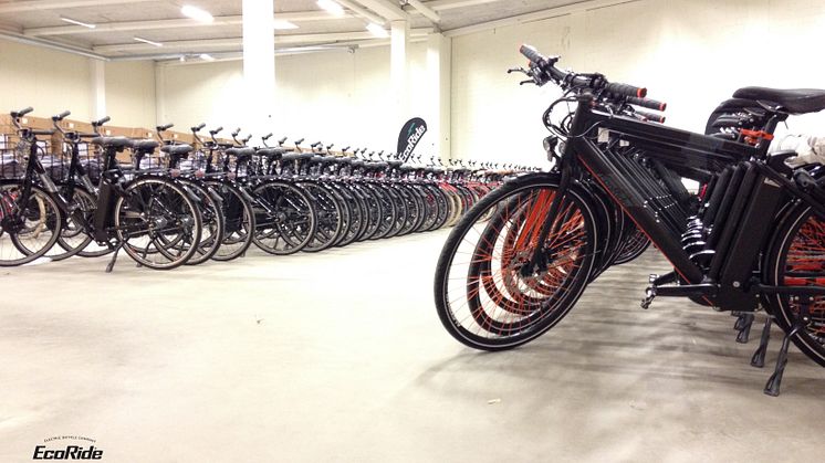 Test-elcyklar hos Ecoride AB i Högsbo, Göteborg. Monterade och klara för testkörning.
