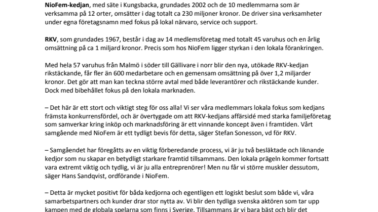 RKV och NioFem går samman och bildar Sveriges största kontorsvarukedja.