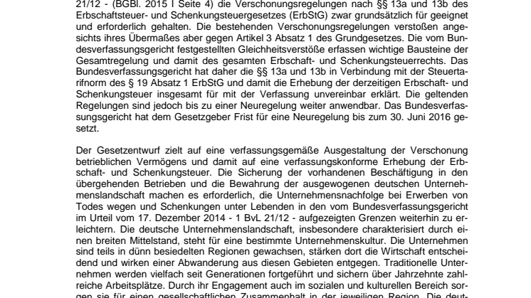 Erbschaft- und Schenkungsteuer - Entwurf zur Anpassung bei Betriebsvermögensübertragungen liegt vor