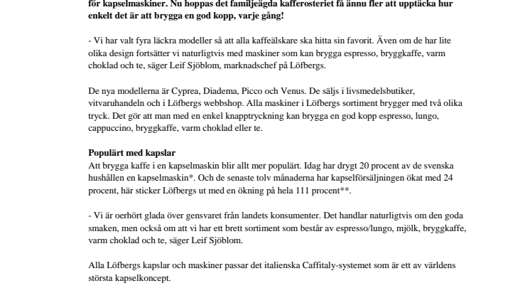 Nya kapselmaskiner hos Löfbergs