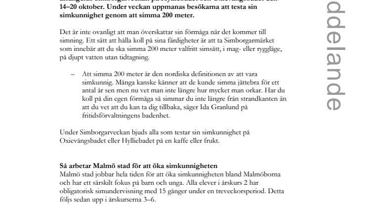 Chans att testa simkunnighet på Malmös bad