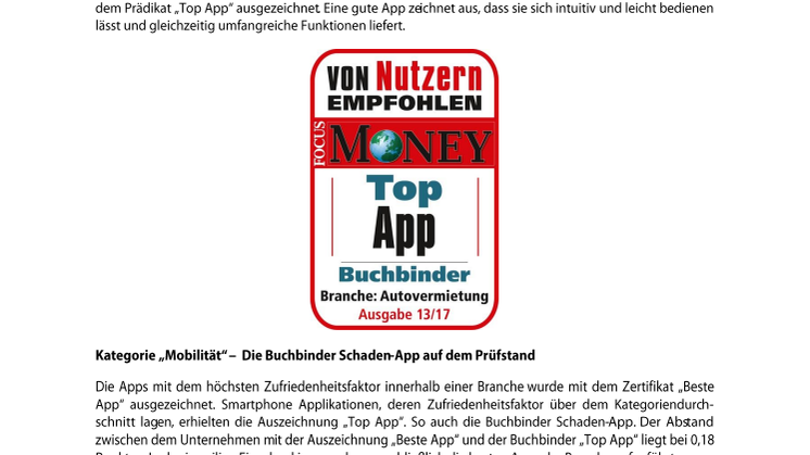 Buchbinder Schaden-App mit dem Prädikat „Top App“ ausgezeichnet  