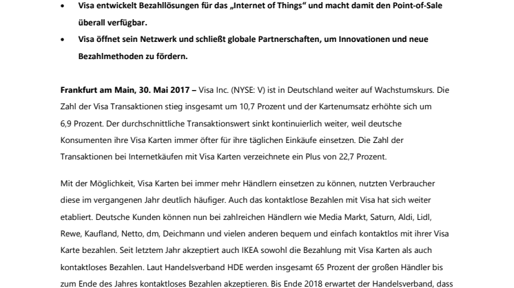 Visa setzt Wachstumskurs in Deutschland fort