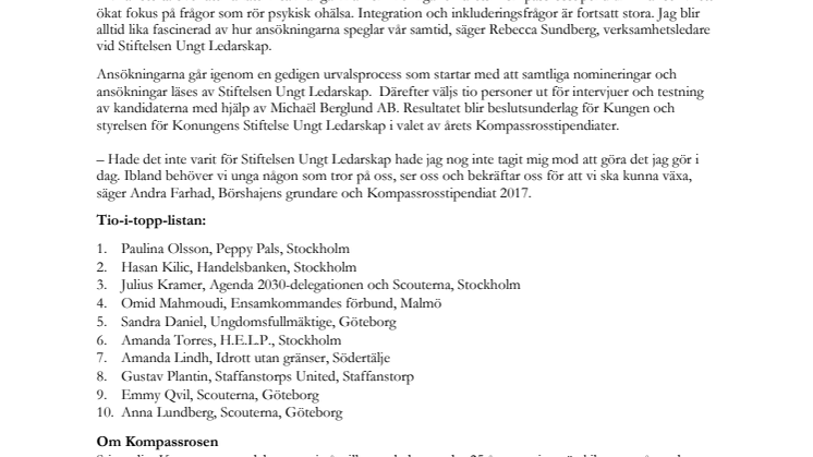 Topp-tio-listan: De är favoriter för Kompassrosstipendiet 2018 