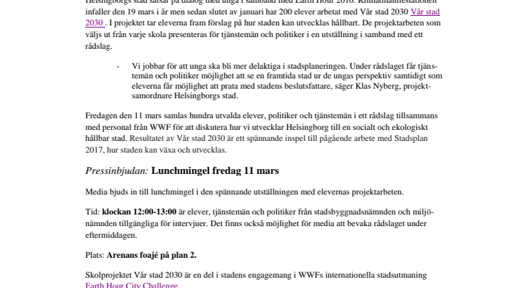 Pressinbjudan: Elever ger politiker råd om framtidens Helsingborg