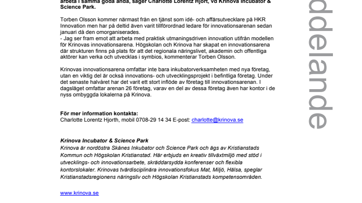 Ny ledare för Krinovas innovationsarena