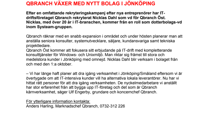 QBRANCH VÄXER MED NYTT BOLAG I JÖNKÖPING