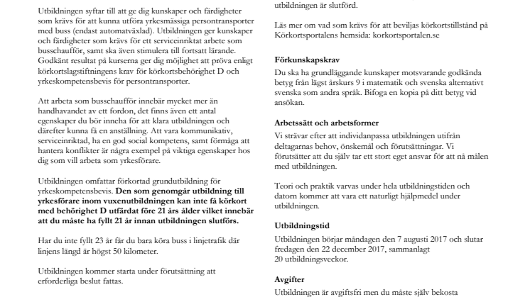 Informationsblad- Busschaufför