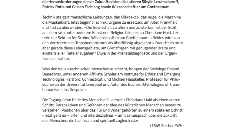 Was den Menschen ausmacht. ​Auseinandersetzung mit dem Transhumanismus