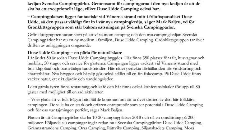 Duse Udde Camping blir del  av Svenska Campingpärlor