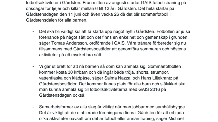 GAIS startar fotboll i Gårdsten