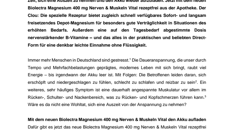 Pressemitteilung - Biolectra Magnesium - Neu Biolectra Magnesium 400 mg Nerven und Muskeln Vital.pdf