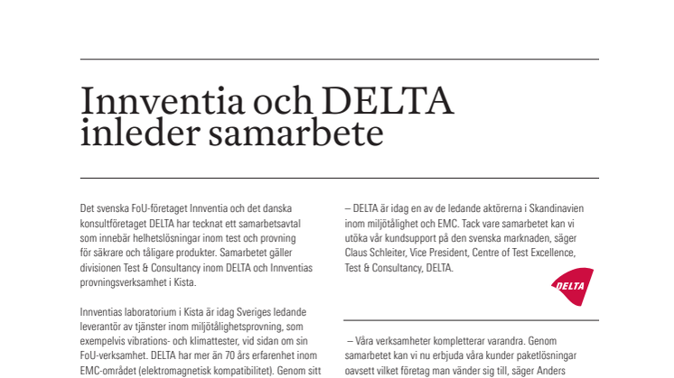 Innventia och DELTA inleder samarbete