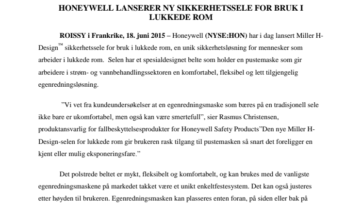 Honeywell lanserer ny sikkerhetssele for bruk i lukkede rom 