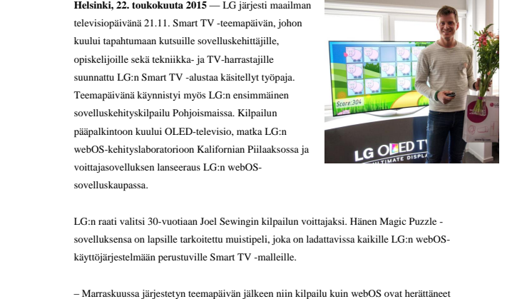 LASTEN MUISTIPELI VOITTI LG:N WEBOS-SOVELLUSKILPAILUN 