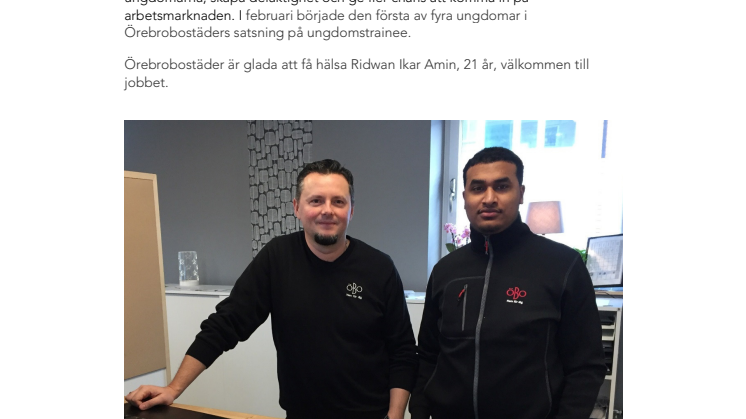 Örebrobostäder  vill bygga relationer med sina unga hyresgäster – satsar på ungdomstrainee