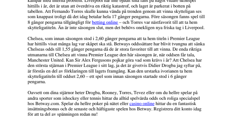 Uppdaterade odds på säsongsspel för Premier League