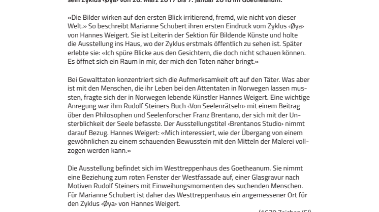 ​«Ich spüre Blicke aus den Gesichtern». Goetheanum-Ausstellung des Zyklus ‹Øya› von Hannes Weigert