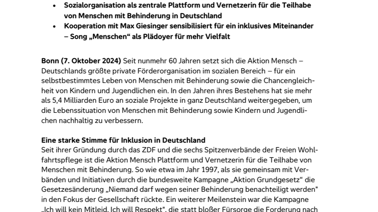 60 Jahre Aktion Mensch: Sozialorganisation zieht Bilanz Inklusion in Deutschland macht Fortschritte – doch zu viele Missstände verhindern gleichberechtigte Teilhabe