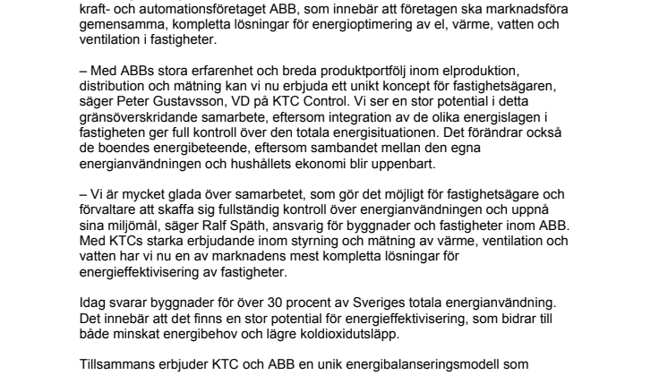 KTC och ABB i samarbete för energismartare hus