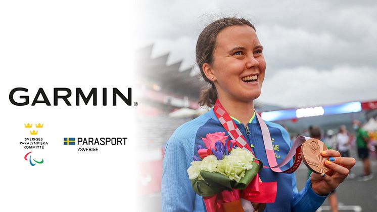 Svenska Parasportförbnudet och Sveriges Paralympiska Kommitté har inlett ett samarbete med Garmin. På bilden syns Louise Jannering efter att ha tagit en av sina två bronsmedaljer i Tokyo 2021.