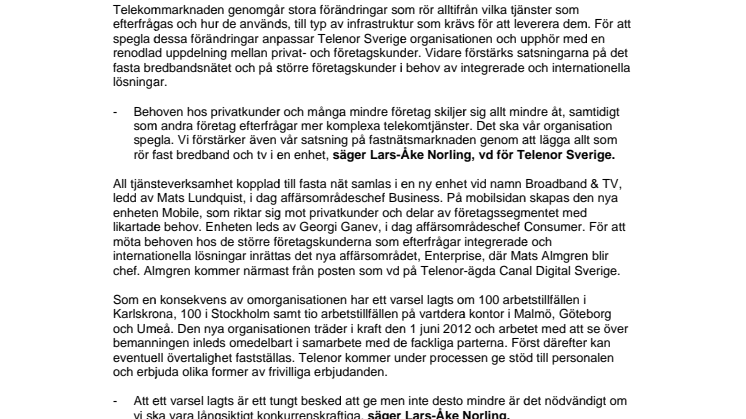 Telenor Sverige möter marknadsutvecklingen med ny organisation