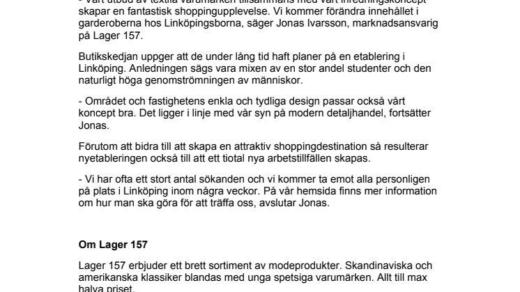 Linköping nästa för Lager 157