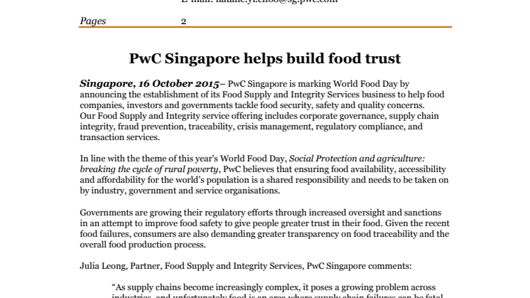 PwC Singapore helps build food trust