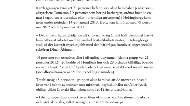 Färre personer akut hemlösa