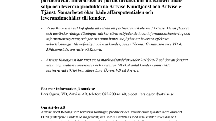 Artvise tecknar partneravtal med Knowit!