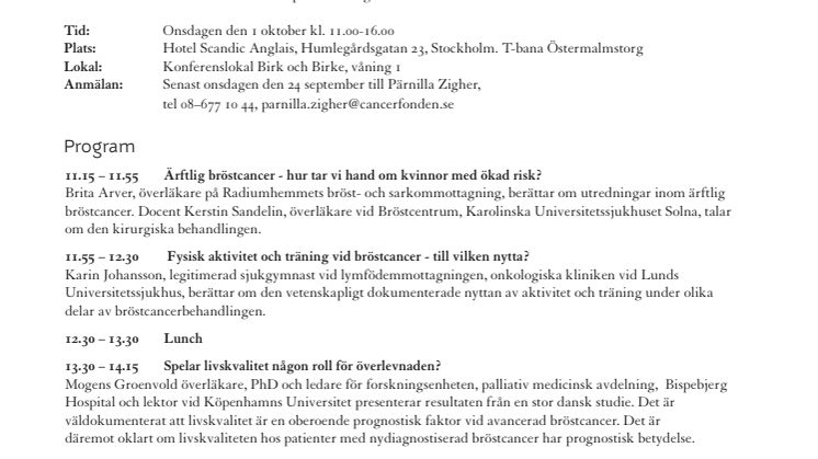 Detaljerat program seminarium 1 oktober