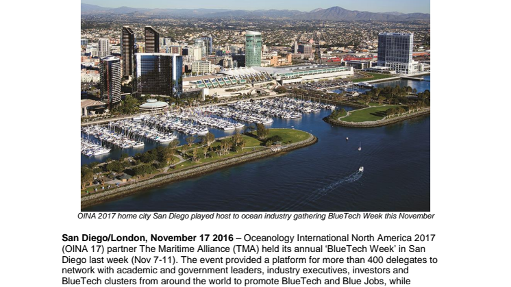OINA 2017: Collaboration in focus as San Diego BlueTech Week 2016 paves way for Oceanology International’s North American debut 