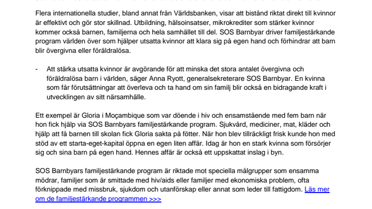 Med anledning av internationella kvinnodagen: SOS Barnbyar satsar på de allra mest utsatta mammorna