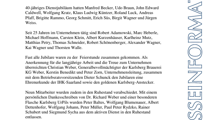 Jubilarfeier bei Karlsberg