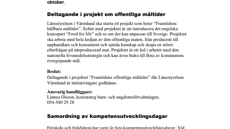 Kort från barn- och ungdomsnämnden 16 oktober