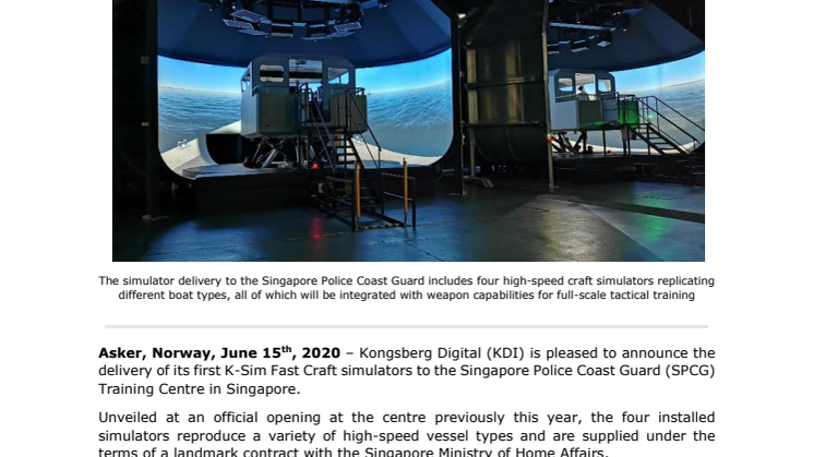 Kongsberg Digital delivers first K-Sim Fast Craft simulators to Singapore Police Coast Guard’s Training Centre