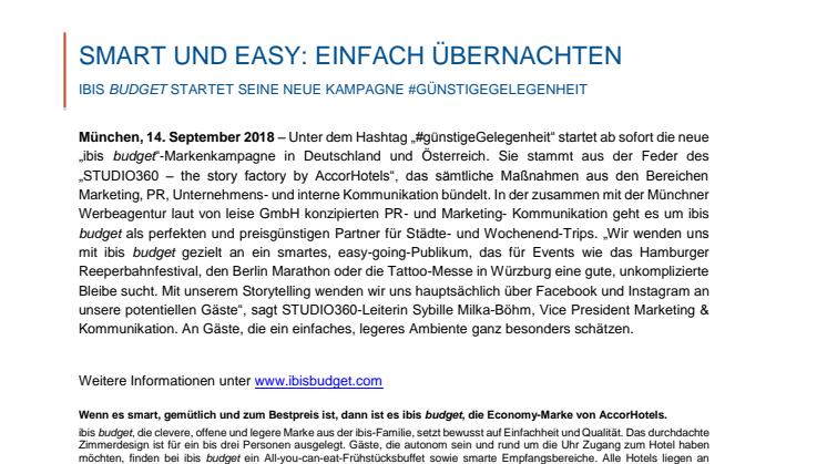 Smart und easy:  ibis budget startet seine neue Kampagne #günstigeGelegenheit