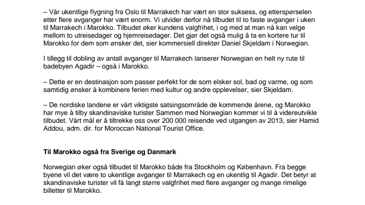 Norwegian åpner ny rute til Agadir