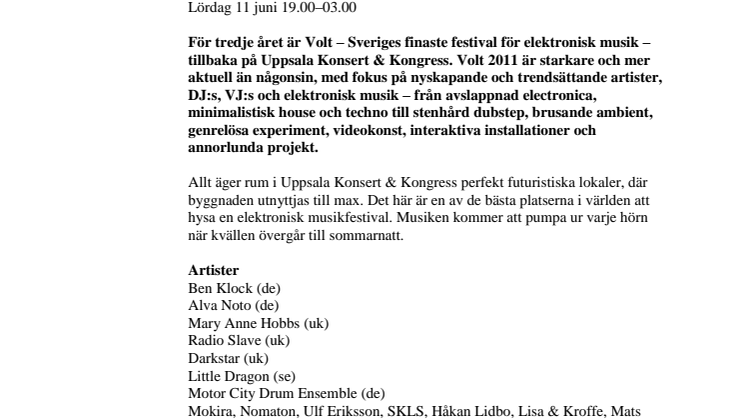 Volt – festivalen för elektronisk musik är tillbaka för tredje året 11 juni