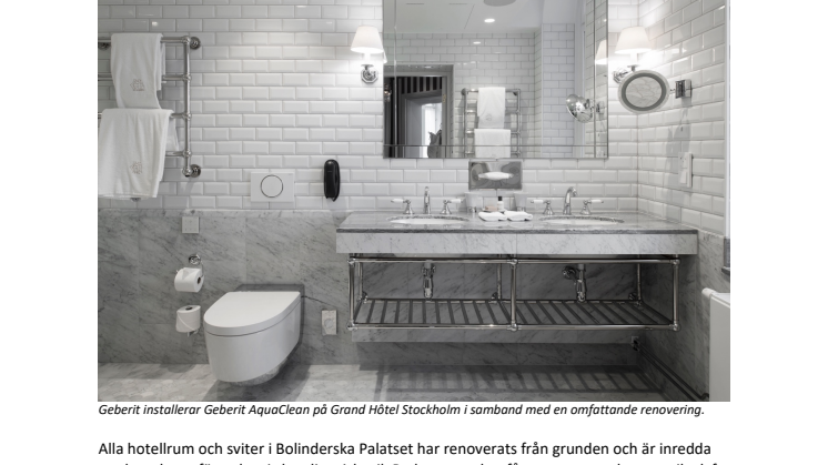 Geberit installerar duschtoaletten Geberit AquaClean på Grand Hôtel