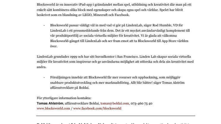 LindenLab köper svenska Blocksworld