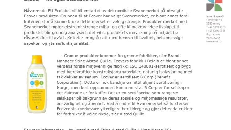 Ecover – nå også Svanemerket