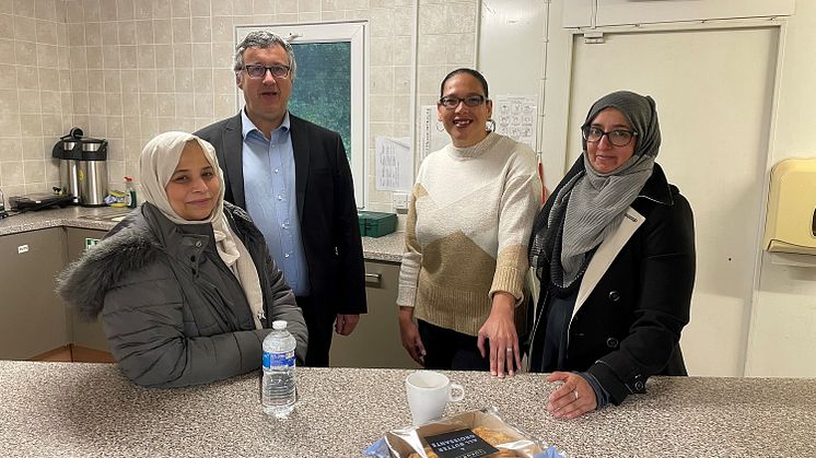 Pictured are Councillor Richard Gold and Cindy Willcock (centre right) with Lubana Azam (eft) and Shaheen Khan from the Inspiring Women group who use the centre