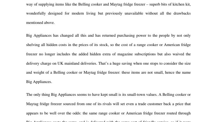 Big Appliances cuts the cost of MayTag Freezers and Belling Cookers 