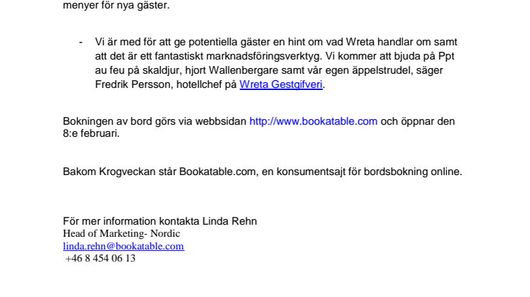 Wreta Gestgifveri i Ålberga öppnar dörrarna under Krogveckan