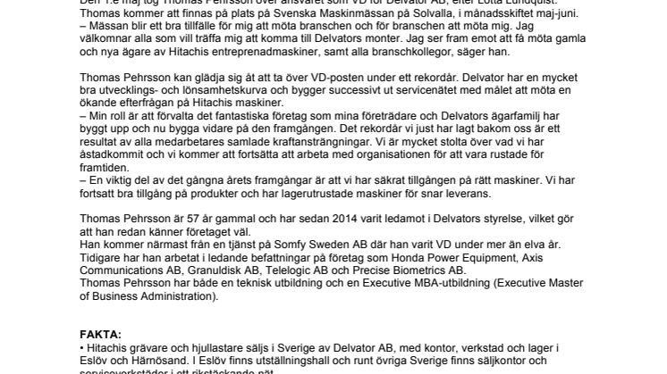 Delvators nye VD Thomas Pehrsson möter branschen på Maskinmässan 