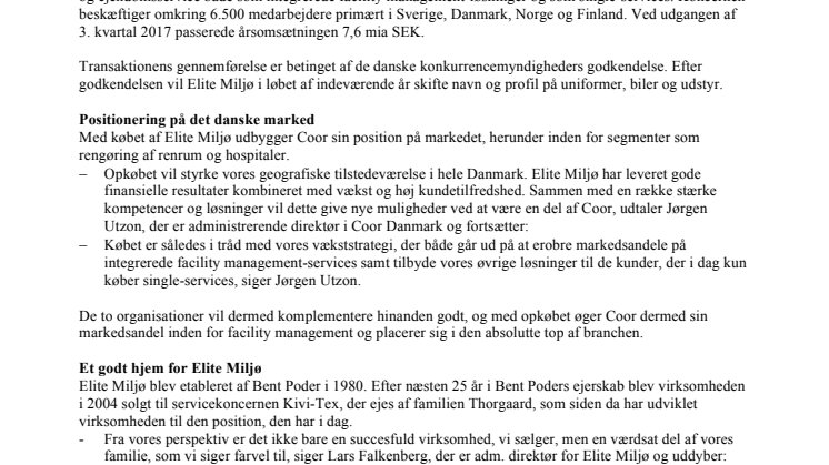 Nordiske Coor køber danske Elite Miljø