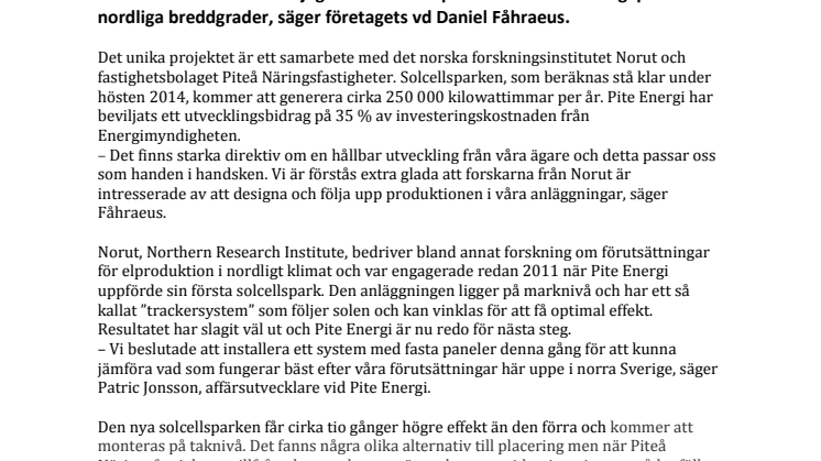 Piteå tar satsningen på solenergi till nya höjder
