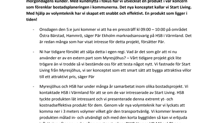 Myresjöhus och HSB Värmland i samarbete 